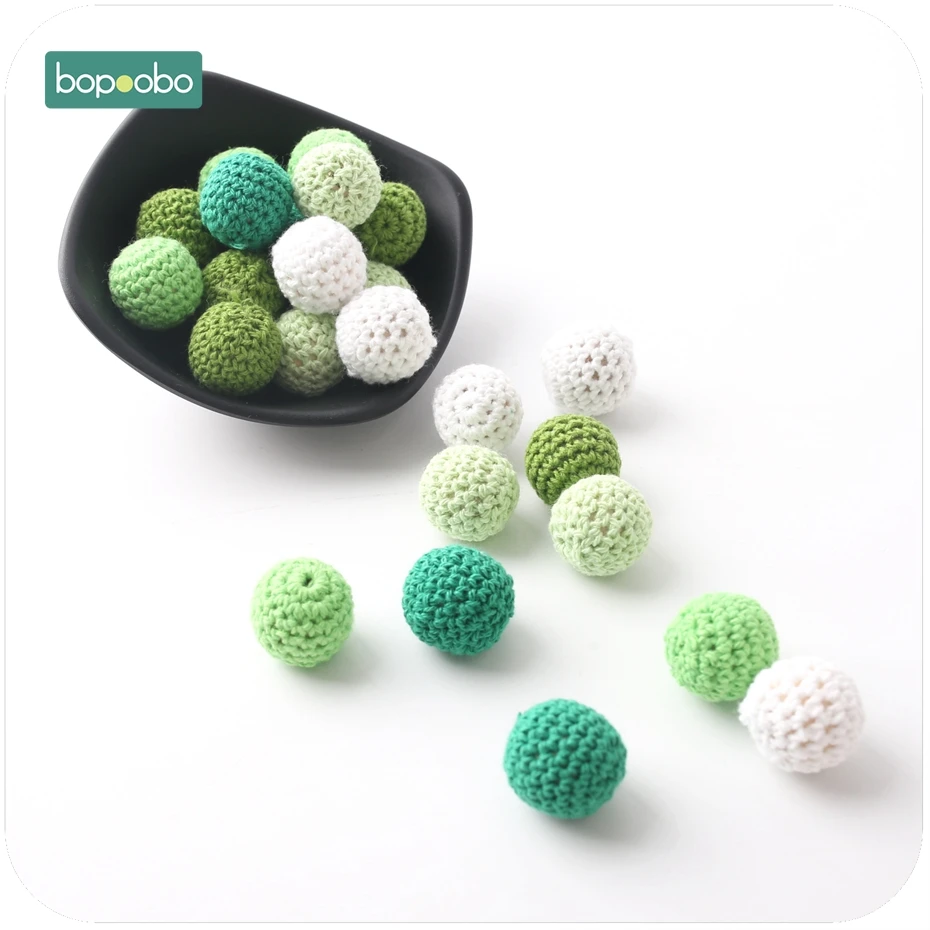 Bopoobo Baby Nursing Jewelry Accessories Crochet Beads 20mm 10pc Colorful Crochet Can Chew DIY Teether Bracelet Crochet Beads