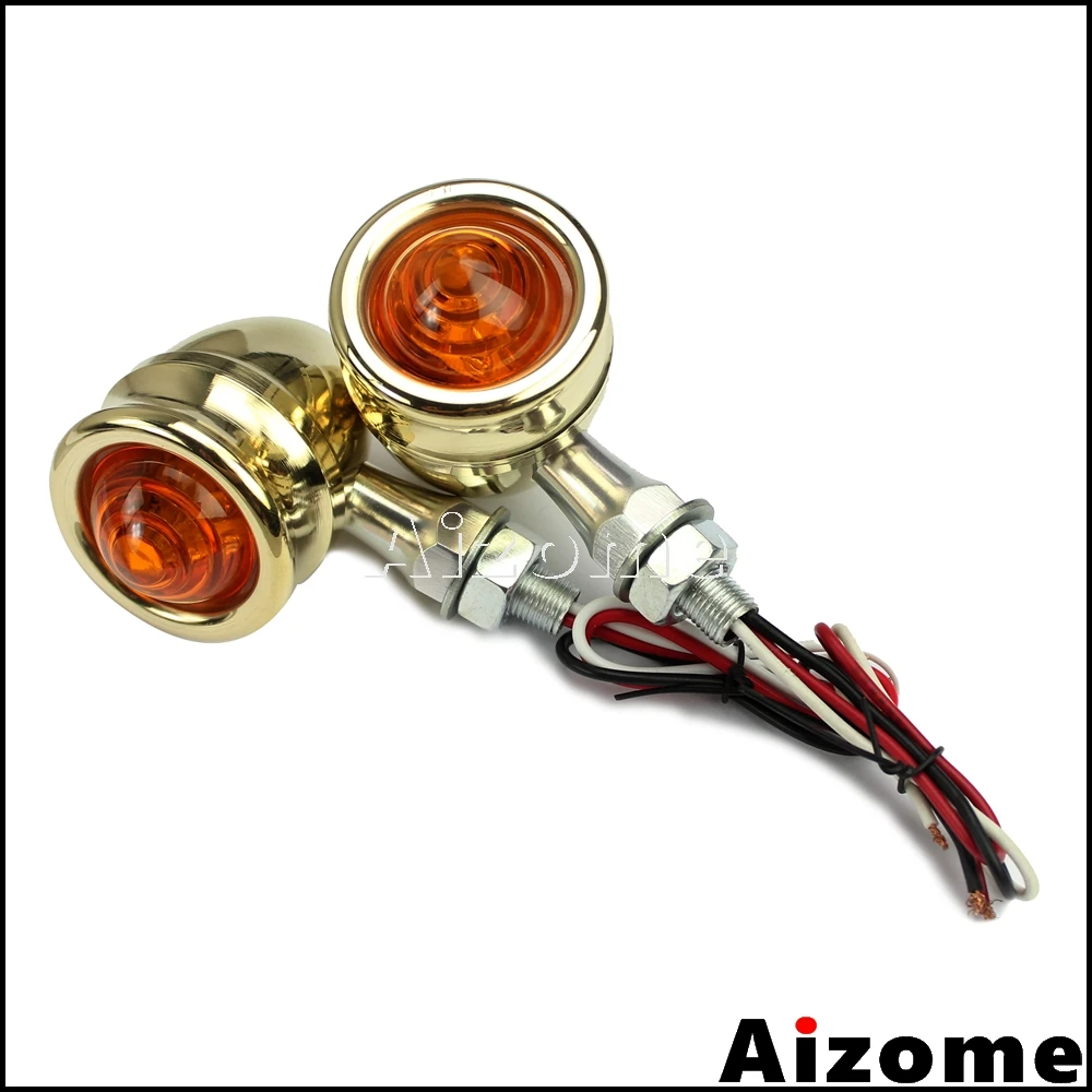 Motorcycle Solid Brass Bullet Turn Signals Amber Light Retro Turn Indicators Blinkers For Harley Honda Yamaha Suzuki