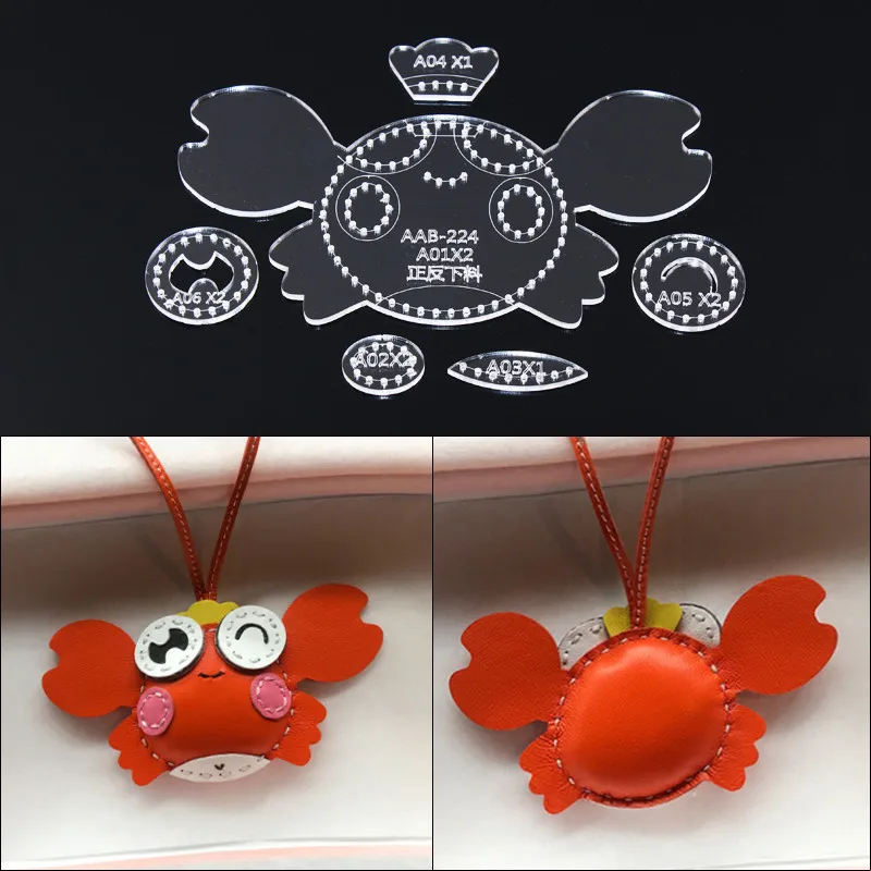 DIY Leathercraft skóra akrylowa mały krab wzór kreskówki szablon szablon, brelok do kluczy, 1 zestaw