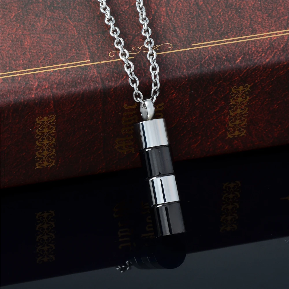 IJD2464 Hollow Cylinder Stainless Steel Cremation Memorial Ashes Holder Men`s Chain Pendant Keepsake Necklace Jewelry Urn Locket