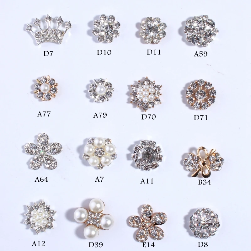 Chic Crystal Clear Rhinestone Botões, pérolas marfim para convites de casamento, botão decorativo liga de metal, U Pick, 10pcs