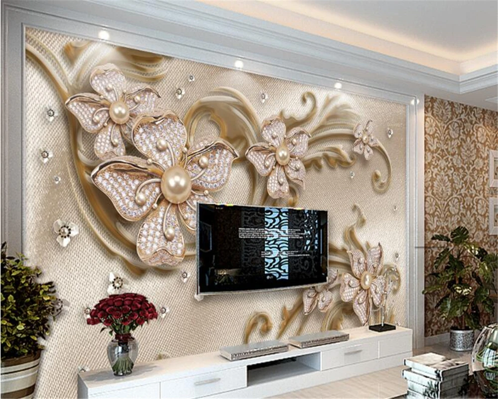 

Beibehang Custom Wallpaper Luxurious Stereo Jewelry Flower TV Background Wall Living Room Bedroom Background Mural 3d wallpaper