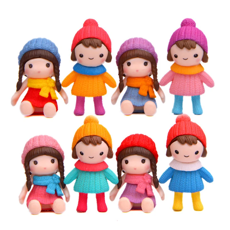 8pcs/lot DIY Small fresh Scarf Girl Figures Toys PVC Kawaii Girl Action Figure Model Wild Micro Garden Landscape Decoration