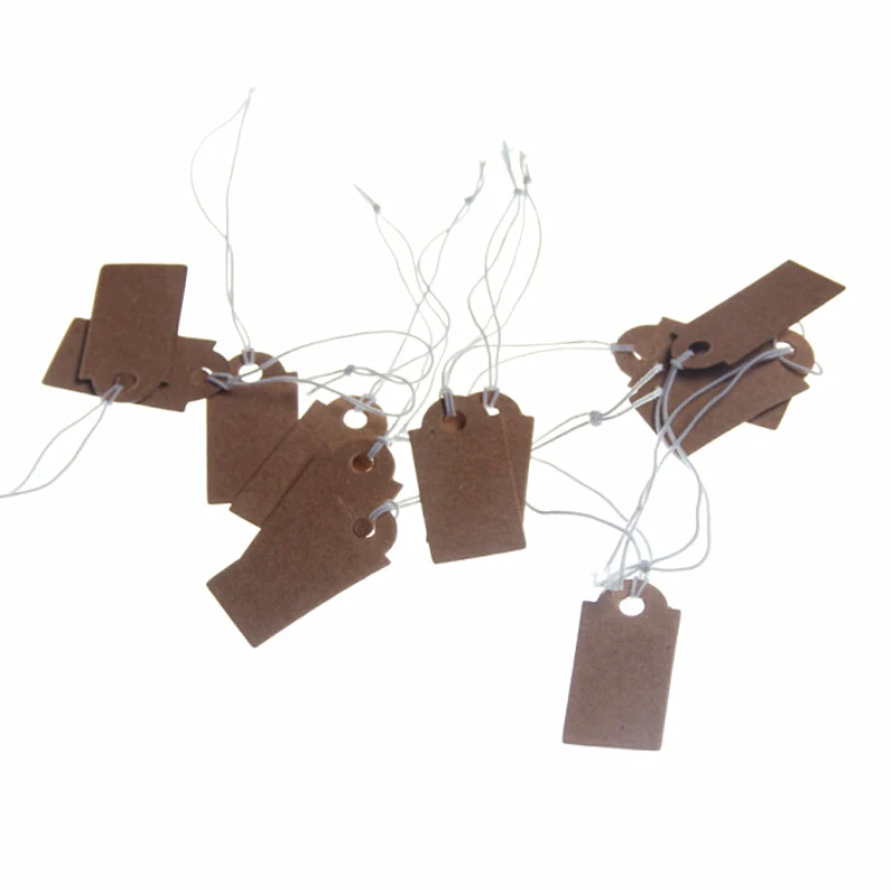 New Price Tag 100Pcs Brown Kraft String Blanks Wedding Favour Price Label Paper Pricing Tags With Rope 22x13mm