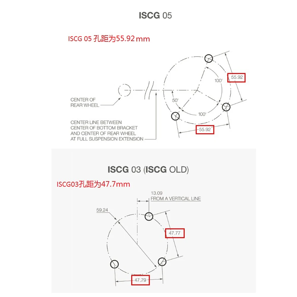 Fouriers-دليل سلسلة الدراجة ، محول BB ، قوس سفلي ، لوحة توجيه سلسلة ISCG 05 ، تحويل مناسب MRP بمسامير