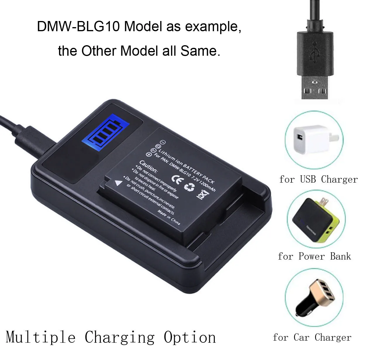 Зарядное устройство для аккумулятора Panasonic Lumix DMC-ZS60, DC-ZS70, DC-ZS80, DMC-ZS100, DMC-ZS110, цифровой камеры