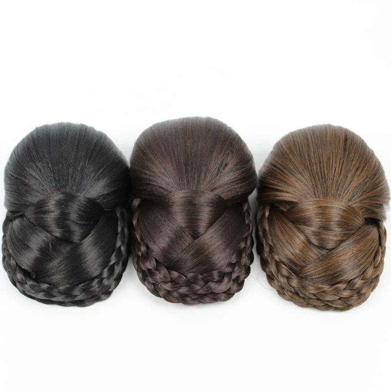 

JOY&BEAUTY hair Three colors available Braided Clip In Hair Bun,Chignon Hairpiece Donut Roller Bun Hairpiece long 14cm