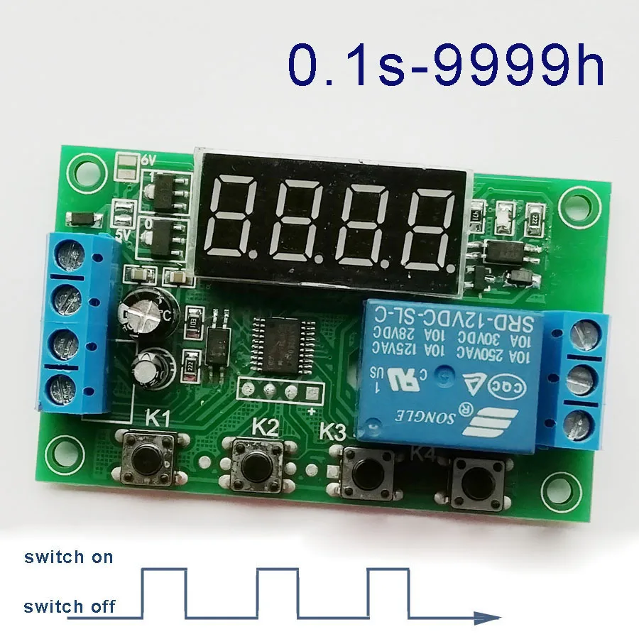 0.1s - 9999h countdown timer programmable cycle control module, time relay 12V