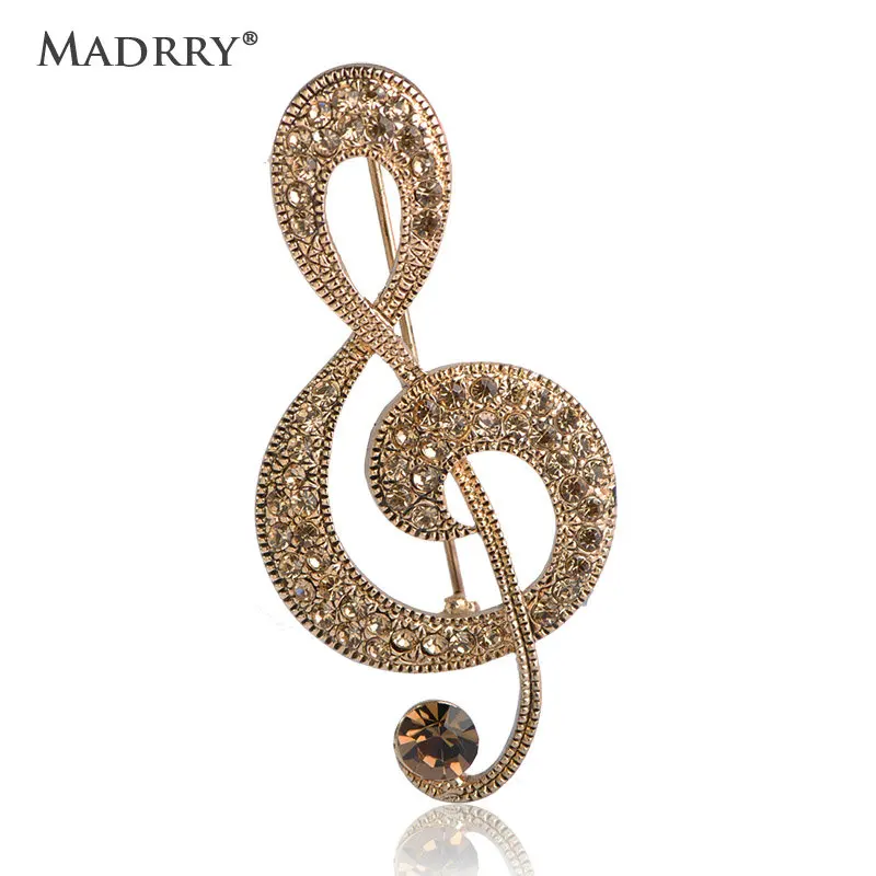 Madrry Fashion Vintage Music Note Brooches Hat Accessories Scarf Clip Antique Silver Color Full Crystal Women Jewelry Gifts