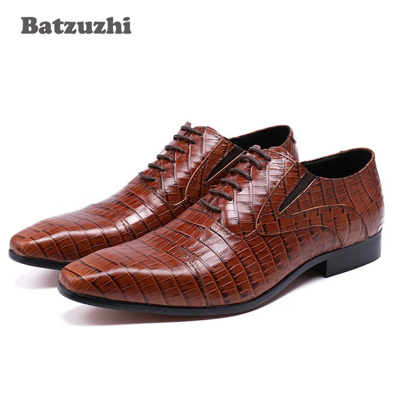 

Batzuzhi Luxury Italian Style Fashion Man Dress Shoes Leather Formal Business Shoes for Men Brown Lacing Up Designer's Shoes Man