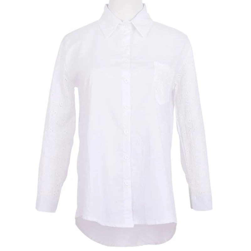 Chemise blanche de bureau pour femmes, hauts et chemisiers, tunique grande taille, chemisier de travail, ajouré, manches 9/10, Blusas Femininas