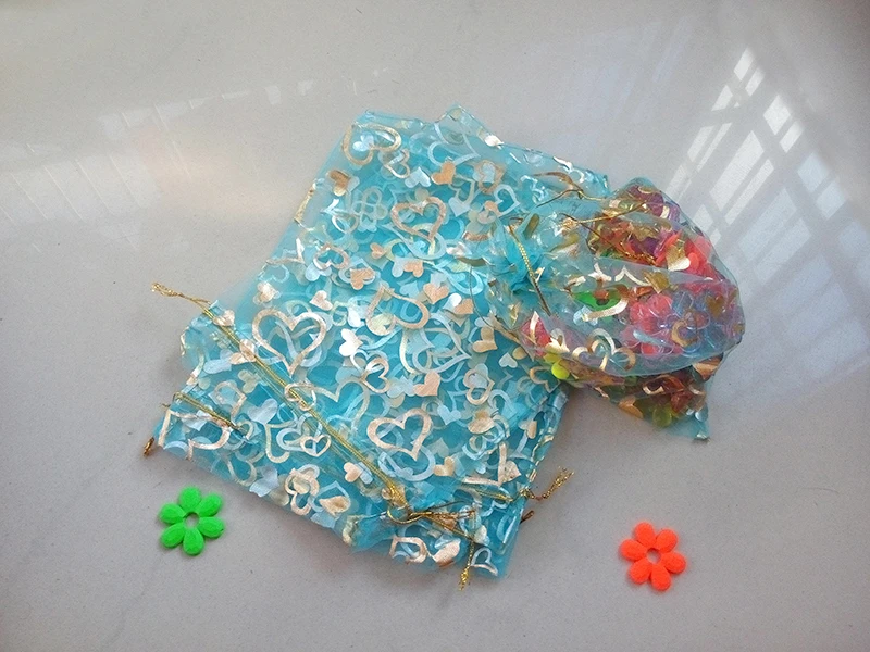 

Lake blue heart organza bags 9x12cm 2000pcs jewelry packaging display bags gifts drawstring bag pouch jewelry bag for bracelets