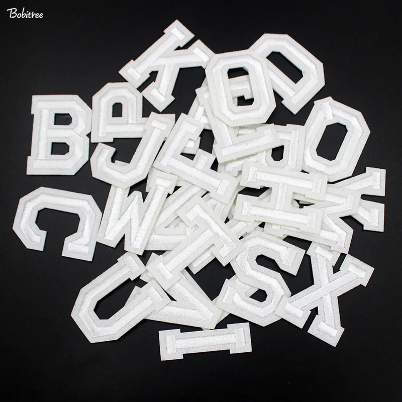 A-Z English Alphabet White Letters Patches Iron on for Clothes Embroidery Stickers DIY Cloth Decoration Sewing Supplies