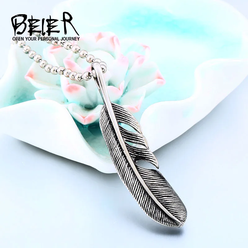 BEIER Hot Sell Japan Popular Feather Pendant Necklace Stainless Steel Fashion Jewelry For Men And Women Cool Gift BP8-331