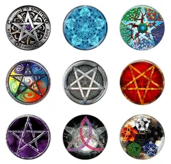 Hot sale 5pcs 16mm20mm25mm Occult  Wiccan Pentagram Wicca Handmade Photo Glass Drop Style Cabochons Jewelry Accessories
