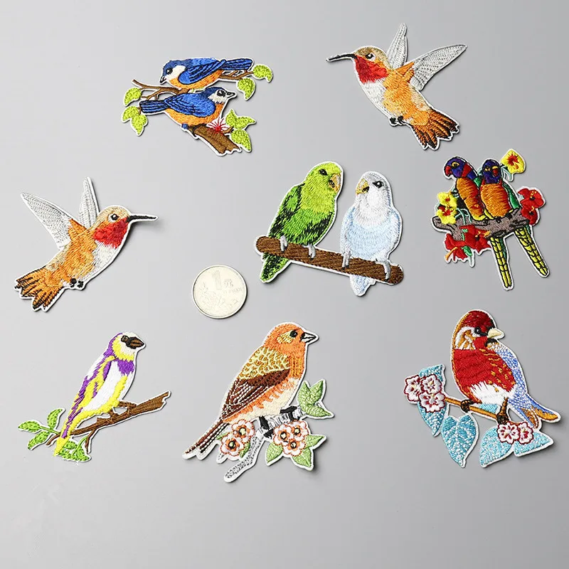 AHYONNIEX Embroidery Parrot Birds Patch For Clothing  DIY Dress Bag Shoes Accessories Iron On Applique