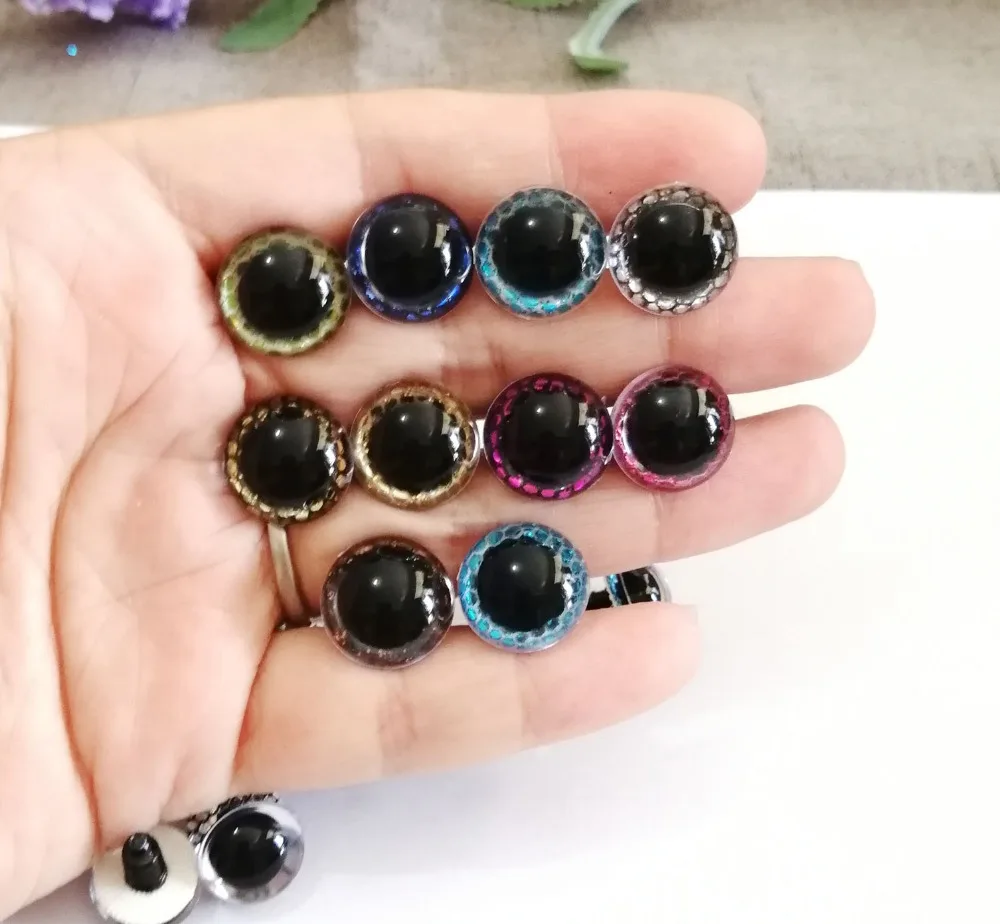 

20pcs/lot 13mm-15mm round plastic clear toy eyes + glitter Nonwovens + hard washer for plush animal doll -size&color option--sp