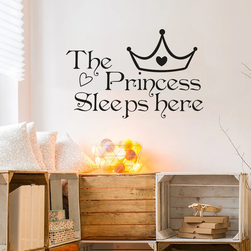 

The Princess Sleeps Here Wall Sticker For Girl Bedroom Decor Background Decals Home Decoration Kids Room Self-adhesive Wallpaper