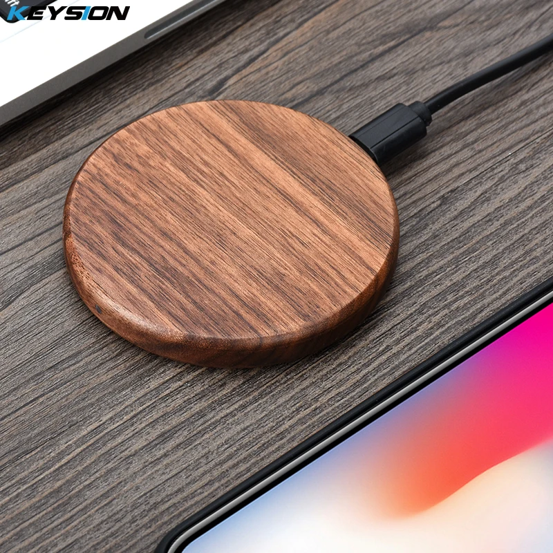 KEYSION 15W Wooden Qi Wireless Charger for iPhone 13 12 Pro XR XS Max Xiaomi 12 fast Wireless Charging Stand for Samsung S21 S22