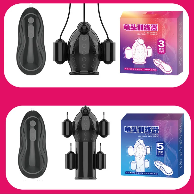 Electric Shock Glans Vibrators Ring For Male Masturbator Penis Delay Lasting Trainer Massager With 5 Caps Adult Sex Toy For Men