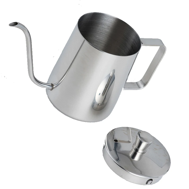 Hervidor de agua con cuello de cisne para café, tetera de goteo manual con tapa, larga y estrecha, de acero inoxidable 350, 600ml y 304 ml