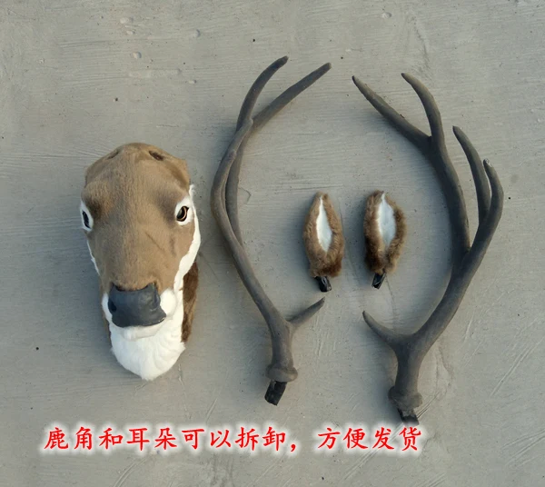 Animal de simulación, cabeza de ciervo sika marrón, modelo duro de plástico y pieles, colgante de pared grande de 32x25x70cm, juguete para regalo de decoración del hogar s2291