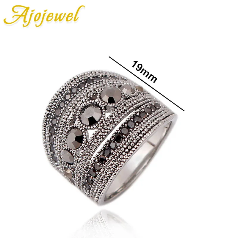 Size 6-10 Best Selling Fashion Jewelry Black CZ Geometric Vintage Retro Finger Ring Women High Quality Wide Design Party Jewelry