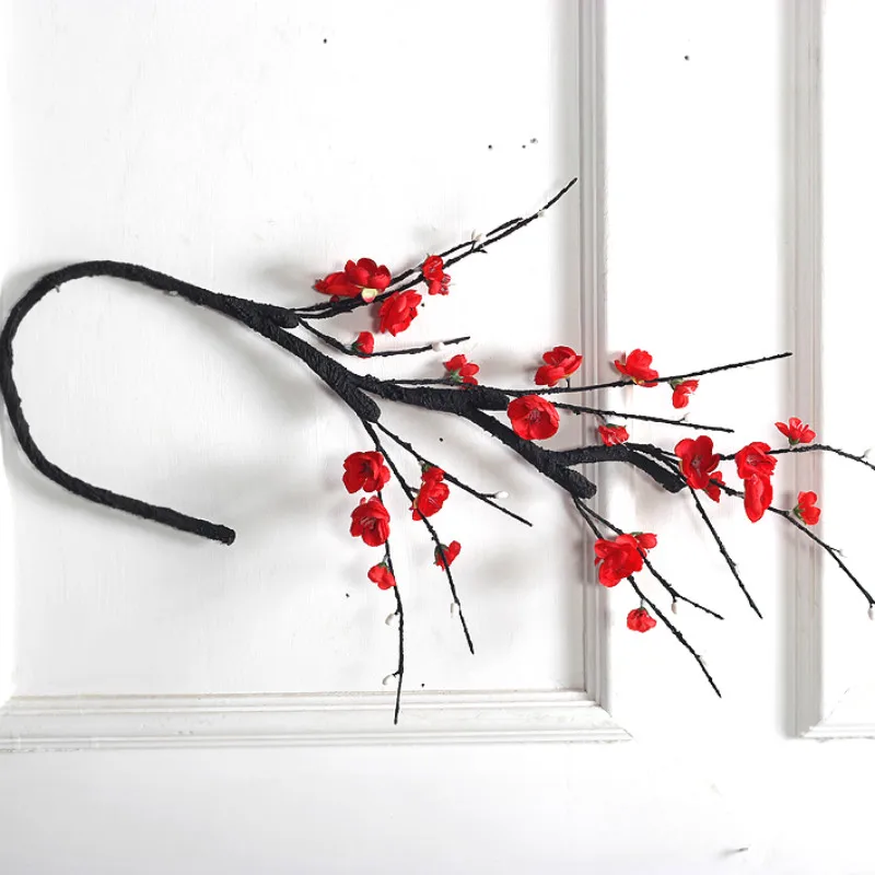 New Year Artificial Flower Cherry Spring Plum Peach Blossom Branch Silk Flower Tree Flower Bud for Wedding Party Decors 1PCS