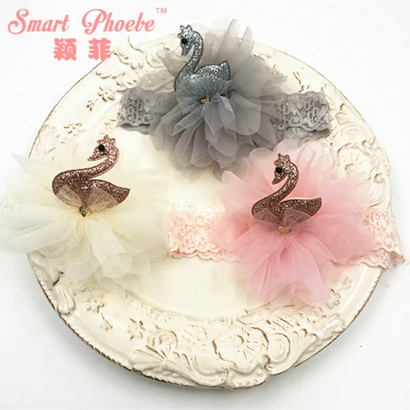 

Boutique 15pcs Fashion Cute Glitter Swan Soft Hair Bands Tulle Floral Animal Lace Headbands Princess Headwear Hair Accessories