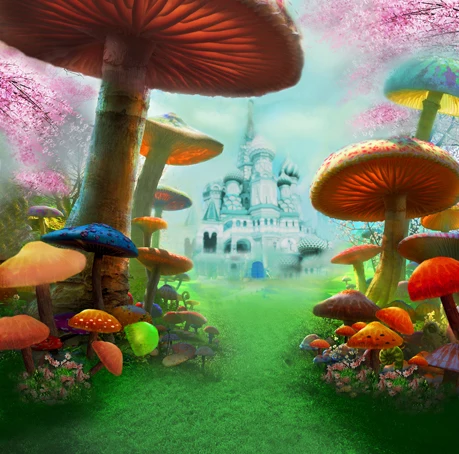 

8x8FT Alice Wonderland Mushroom Passage Castle Palace Path Custom Photo Studio Background Backdrop Vinyl 240cm x 240cm