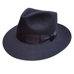 Classic Deep Blue  Wool  Men's Fur Felt Fedora Hat Gangsters  Hipsters