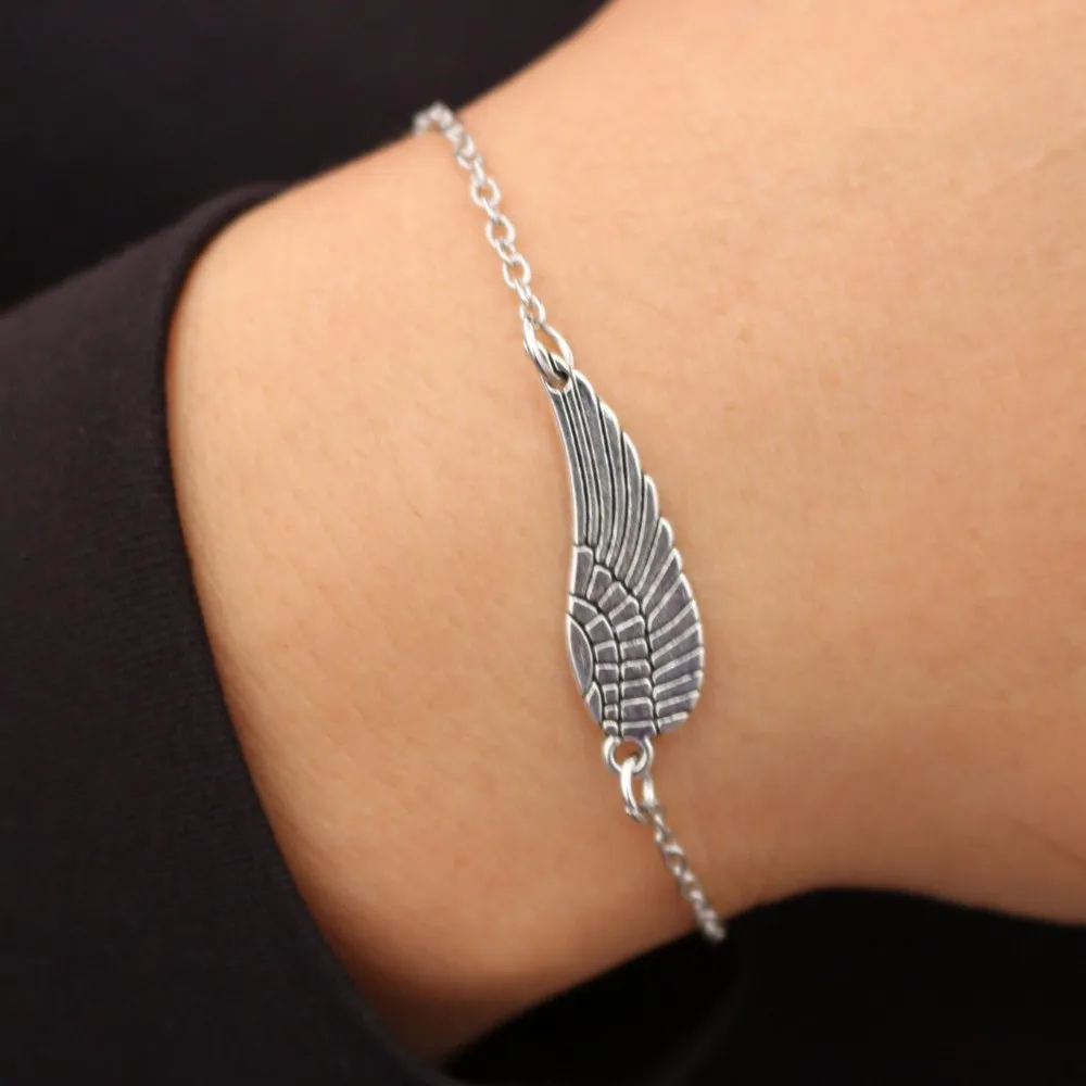 L182 Bijoux New Punk Gothic Vintage Angel Wings Feather Bracelet Bangle For Women Charm Chain Jewelry Girl Gift Mujer Pulseras