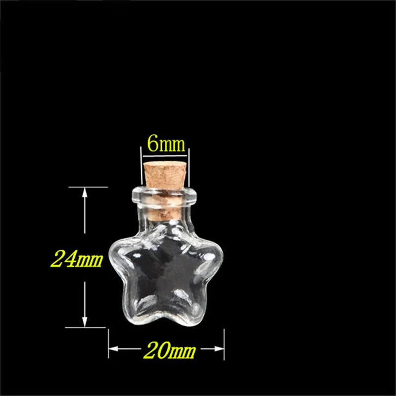 Pentagram Star Mini Cute Bottles Pendants Small Glass Bottles With Cork Transparent Clear Jars Gifts Vial 20pcs Free Shipping