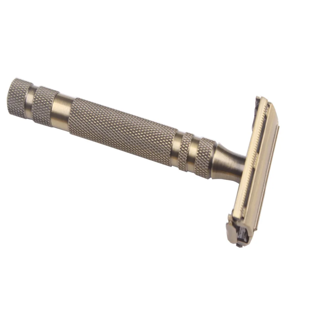 Neue Doppel Rand Sicherheit Rasiermesser Messing Klassische Manuelle Rasierer Lange Rutschfeste Metall Griff Schmetterling Öffnen Rasierer