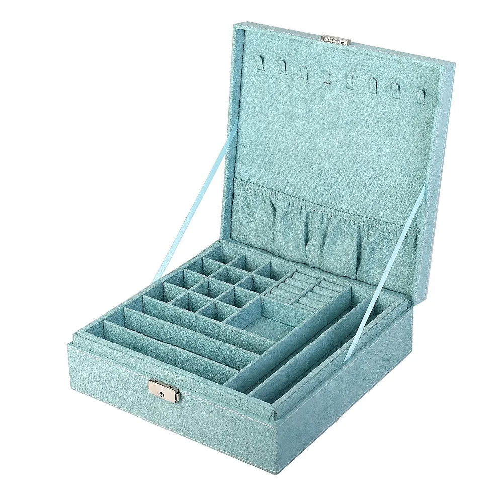 Large Best Selling Fashion Flannel Square Jewelry Box Simple layout 2 Layers Makeup Organizer choker Ring necklace Storage Box