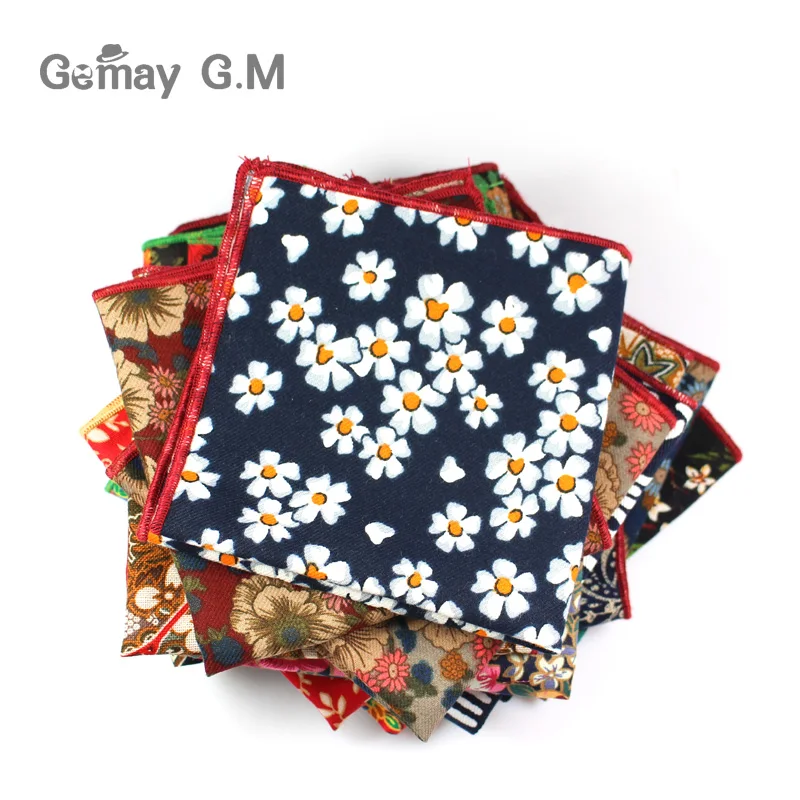 꽃 인쇄 포켓 스퀘어 패션 정장, 25cm x 25cm, 면 손수건, 가슴 수건, 숙녀 Hanky Hankies