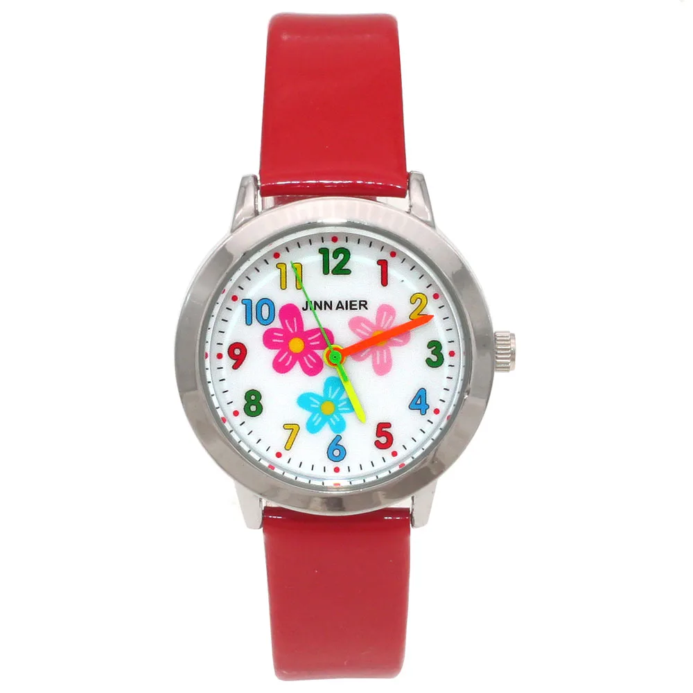 นาฬิกาเด็กหญิงเล็กๆความงามดอกไม้ควอตซ์นาฬิกาคุณภาพสูงเด็กนาฬิกาหนังเด็กชุดของขวัญ