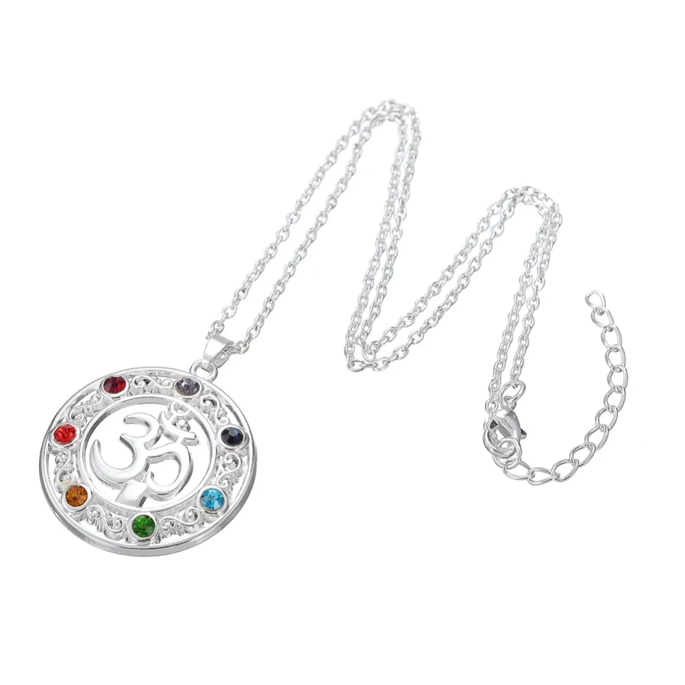 My Shape 7 Chakra Healing Gem Stone Round Shaped Yoga Symbol Ohm Charm Pendant Necklace Jewelry