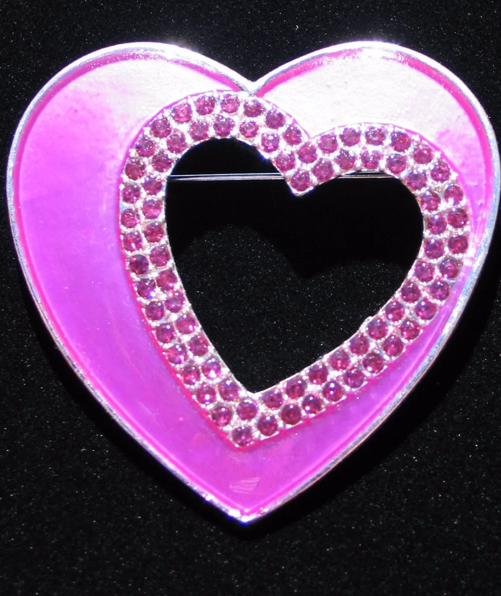 1.75inch PINK RHINESTONE HAPPY VALENTINES DAY HEART LOVE PIN BROOCH JEWELRY