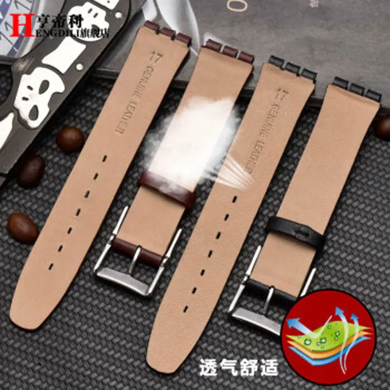 Fit for swatch leather watch strap SYXS116 series male and female bump interface bracelet Thin leather belt Soft and comfortable