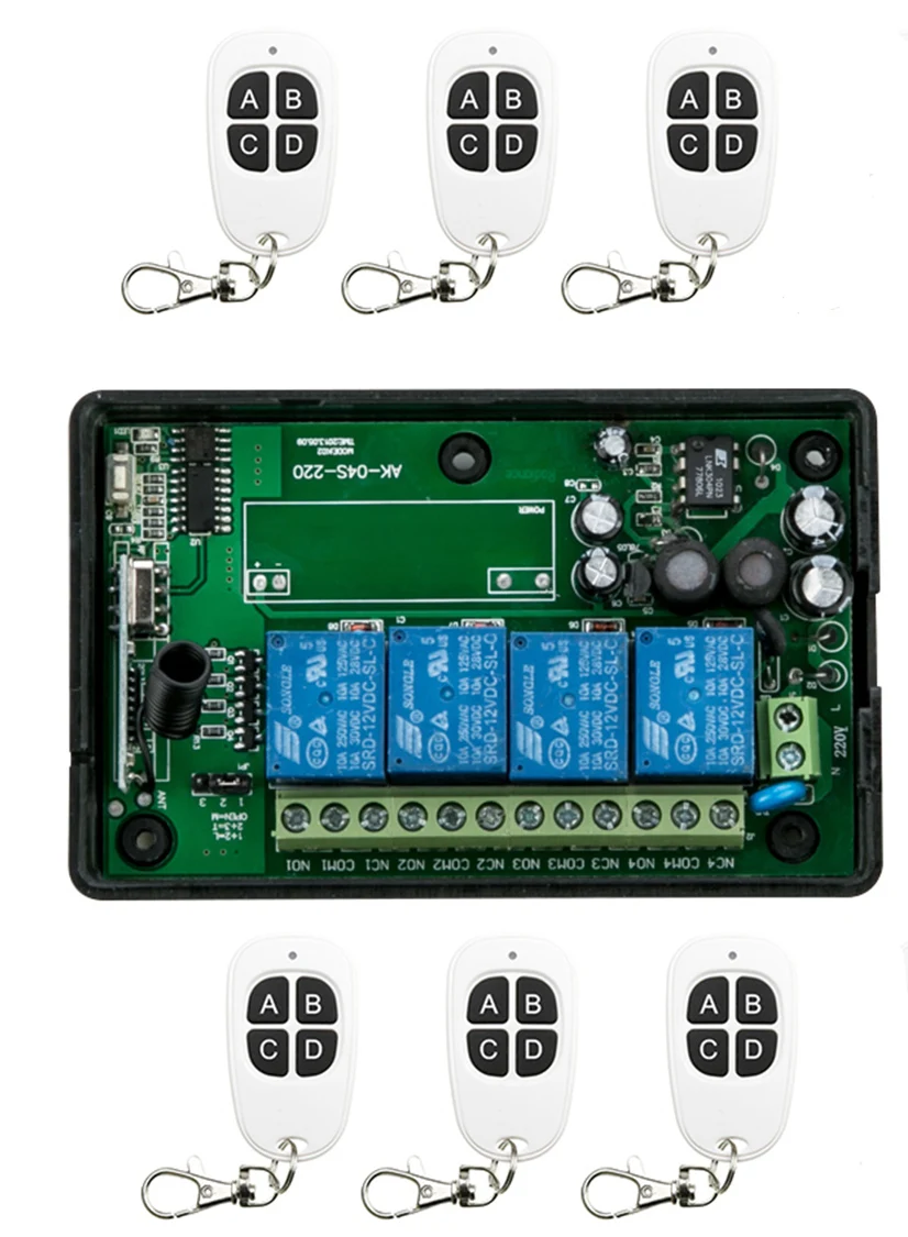 

New AC85v~250V 110V 220V 230V 4CH RF Wireless Remote Control System / Radio Switch remote switch 220v Learning code receiver