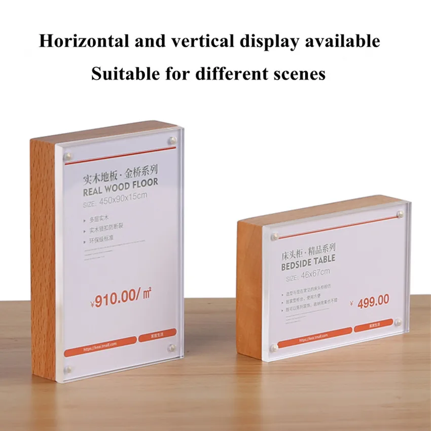 120x80mm Magnetic Wood Menu Paper Sign Holder Stand Table Number Name Card Holder Picture Photo Ad Frame Price Label Holder