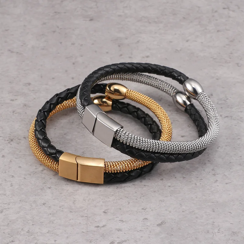 Hot Punk Complex Titanium Steel Men's Leather Bracelet Magnetic Bracelet