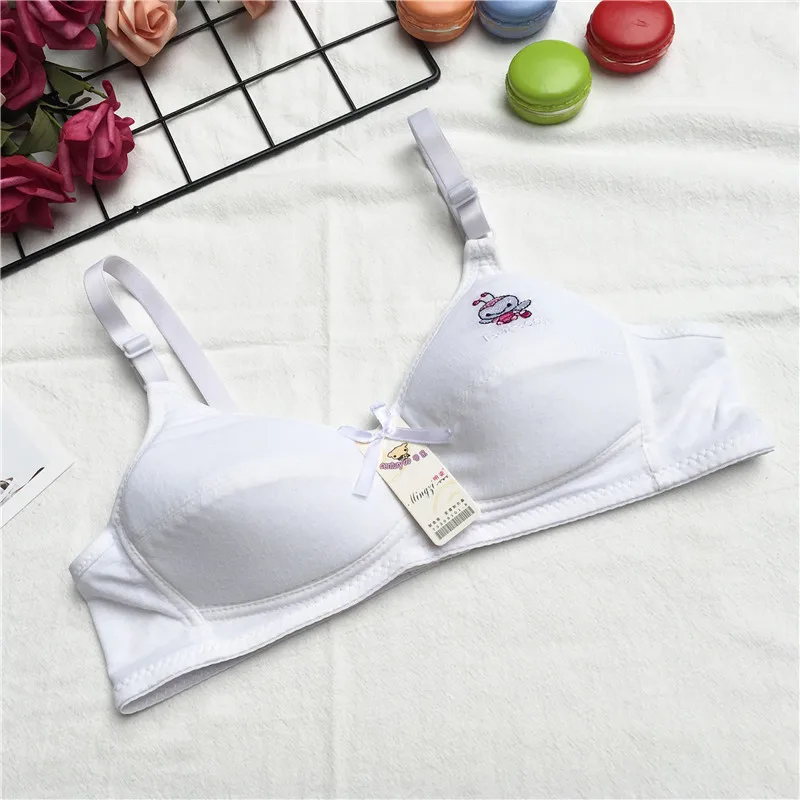 New Young Thin Cup Bras Women Bra Solid Cotton Bra Comfortable Wire Free Underwear Cute Embroidery Developmental Girl Bra