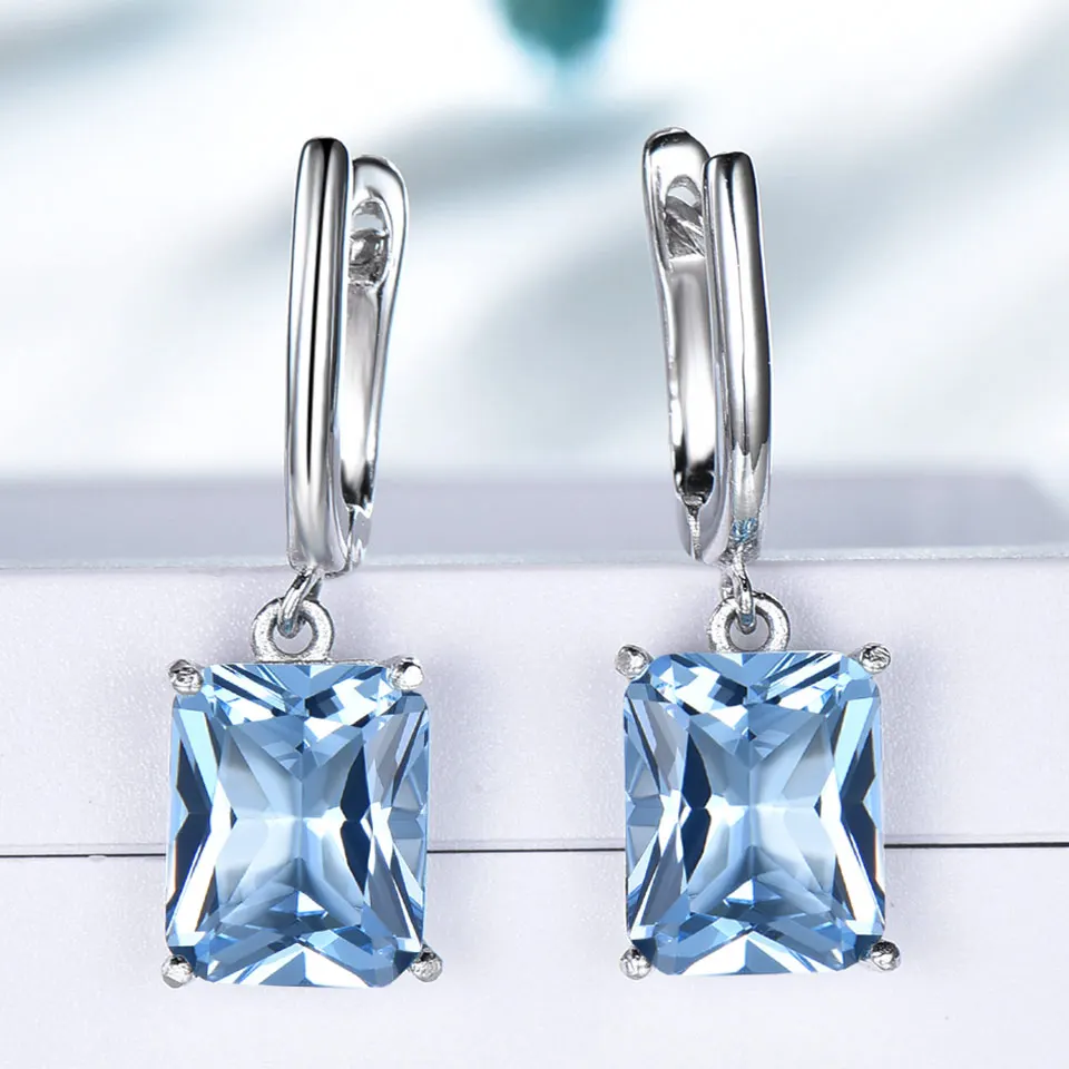 UMCHO Sky Blue Topaz Gemstone Wedding Jewelry Sets for Women 925 Sterling Silver Engagement Rings Necklace Pendant Clip Earrings