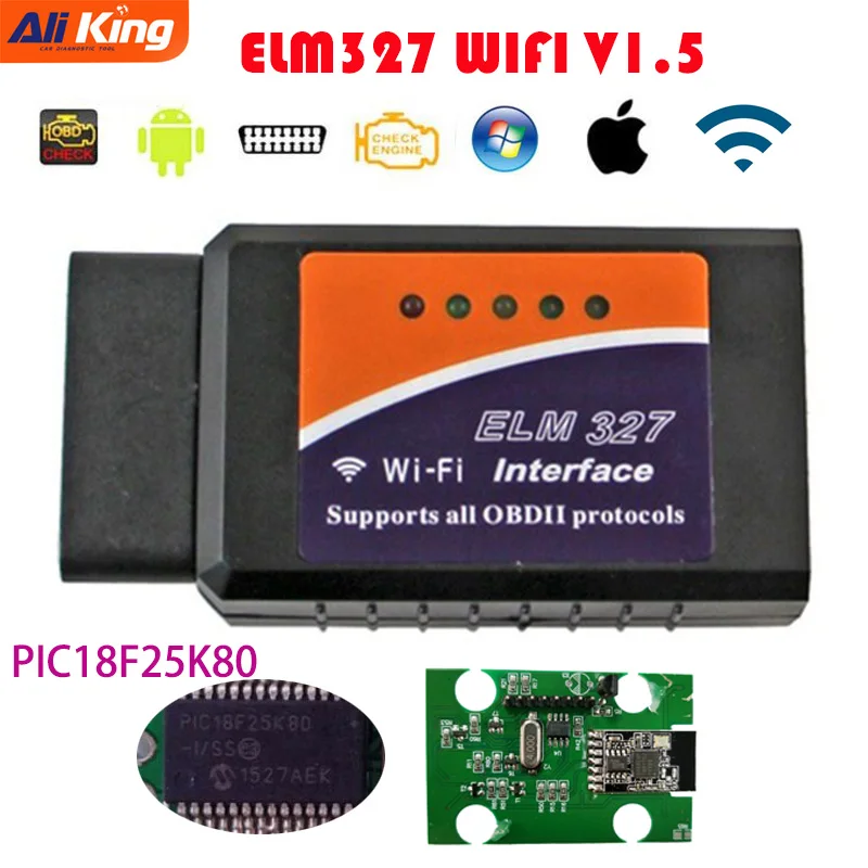 

Сканер кодов ошибок автомобиля PIC18F25K80 ELM327 WIFI V1.5 OBD2, адаптер OBDII elm 327 для IOS Android