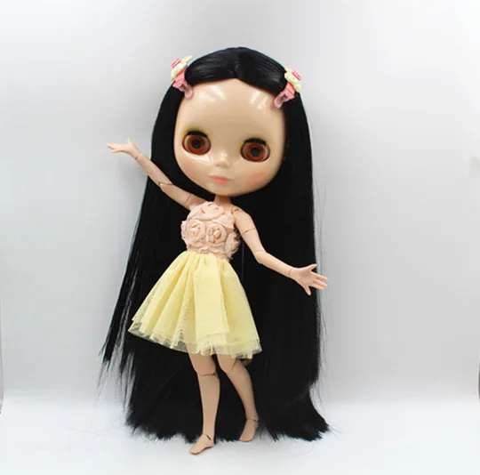 Blygirl Blyth doll Black straight hair joint body nude doll 19 joint body doll can change makeup makeup gift