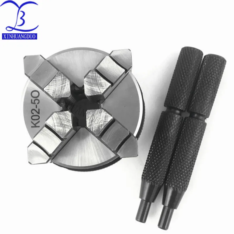 K02-50 50mm 수동 셀프 센터링 M14 스레드 마운트 가역 Jaws 미니 2 "4 Jaw 선반 척 카트리지 + 2pcs 잠금 막대