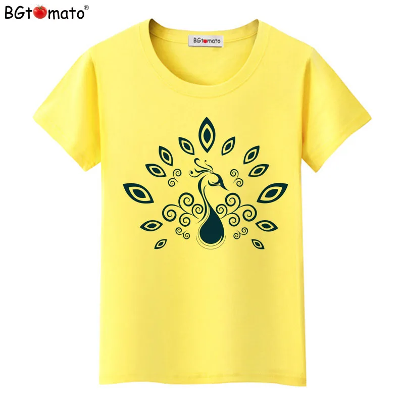 Brand new peacock printing T-shirts for women Beautiful summer Shirts Hot sale good quality comfortable Tops Tees