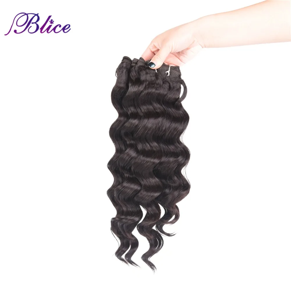 Blice Synthetic Hair Extensions 14-18inch Deep Wave Hair Bundles High Temperature Natural Color 180g/Pack Three Bundles Deal